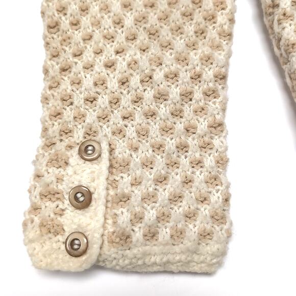 Hand Knit Handmade Sweater Blazer Cardigan Womens Size M Tan Cream Pockets NEW - Picture 10 of 16